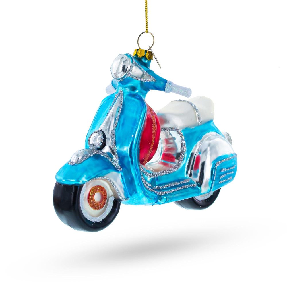 Blue Retro Scooter Blown Glass Christmas Ornament  |   Personalized Ornaments Personalized