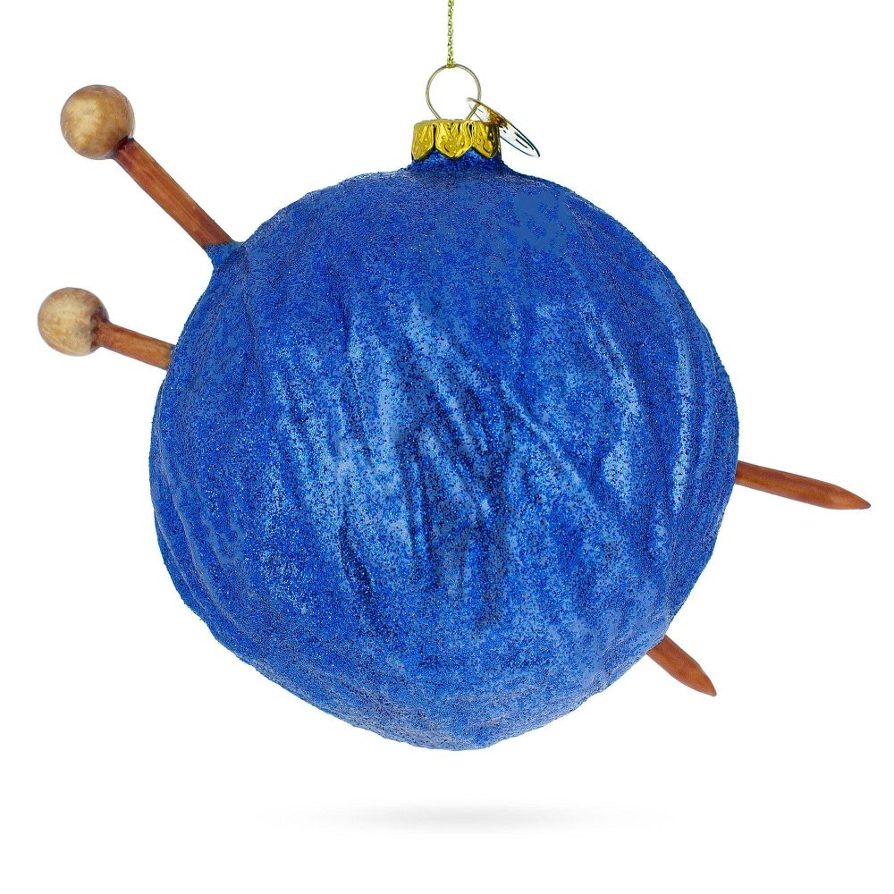 Blue Yarn Ball And Sticks Blown Glass Christmas Ornament  |   Hobby Hobby Hobby