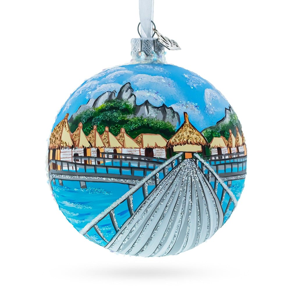 Bora Bora, French Polynesia Glass Ball Christmas Ornament 4 Inches  |   Travel Ornaments Travel