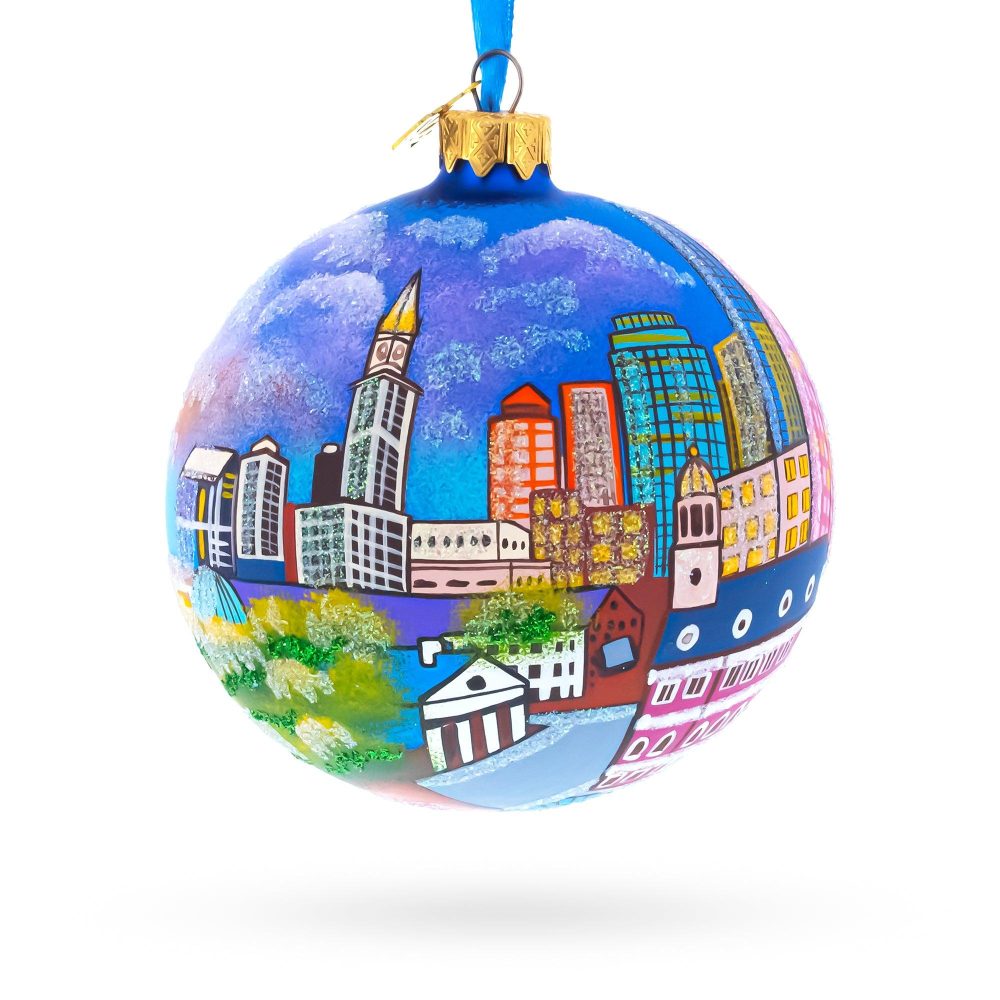 Boston, Massachusetts, Usa Glass Ball Christmas Ornament 4 Inches  |   Travel Ornaments Travel