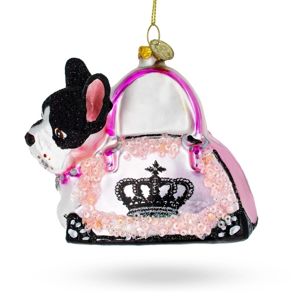 Boston Terrier In Pink Handbag Glass Christmas Ornament  |   Animals Animals Animals