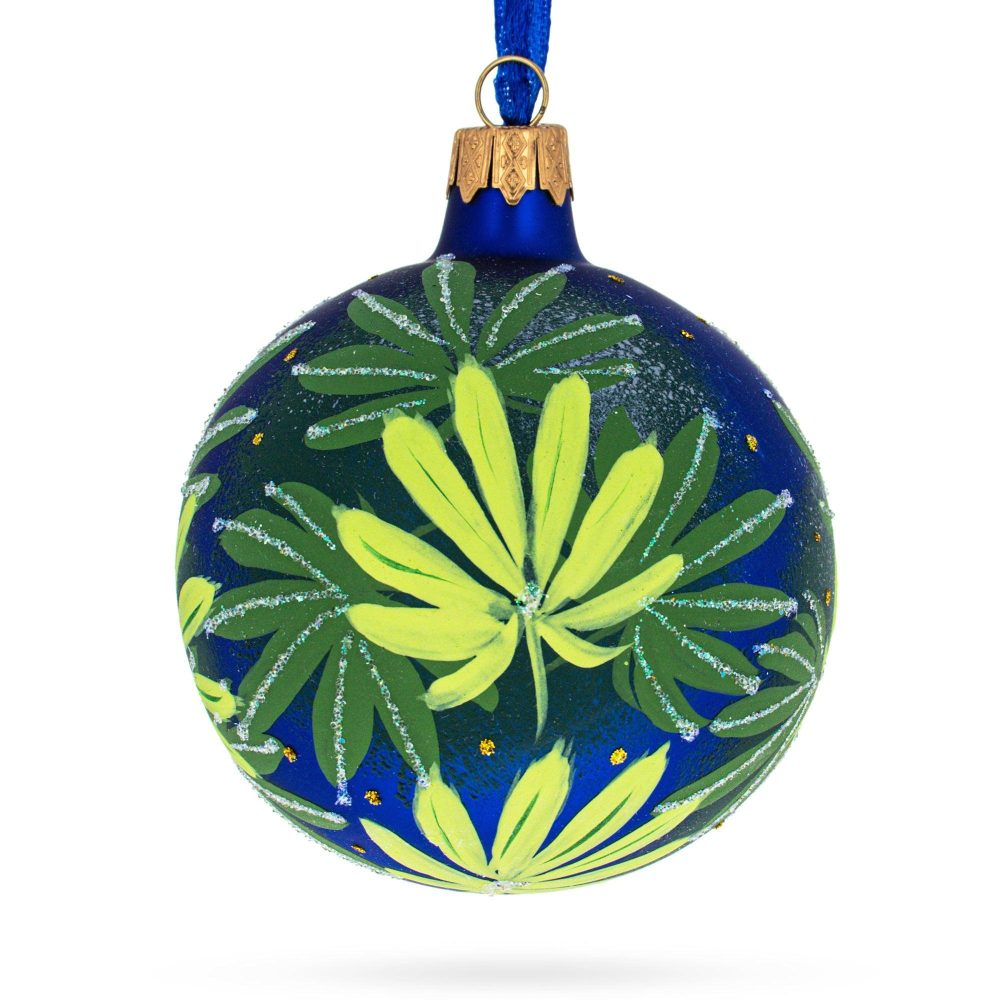 Botanical Cannabis Glass Ball Christmas Ornament 3.25 Inches  |   Hobby Hobby Hobby