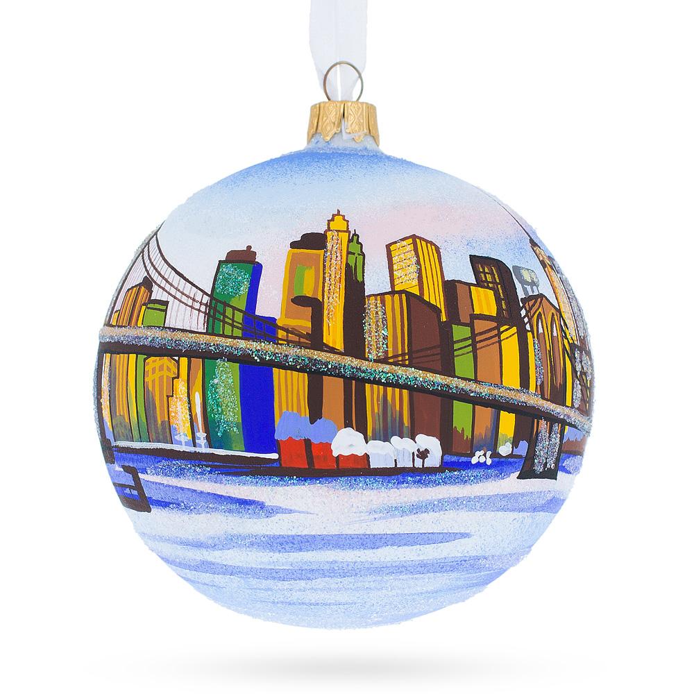 Brooklyn Bridge, New York Glass Ball Christmas Ornament 4 Inches  |   Travel Ornaments Travel