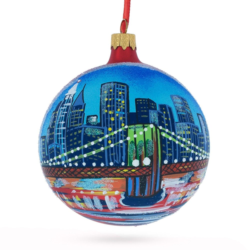 Brooklyn Bridge, New York Glass Ball Christmas Ornament 4 Inches  |   Travel Ornaments Travel