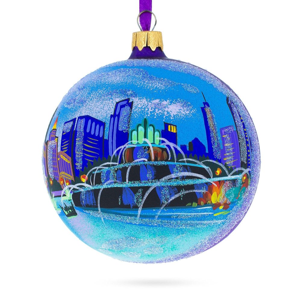 Buckingham Fountain, Chicago, Illinois, Usa Glass Ball Christmas Ornament 4 Inches  |   Travel Ornaments Travel