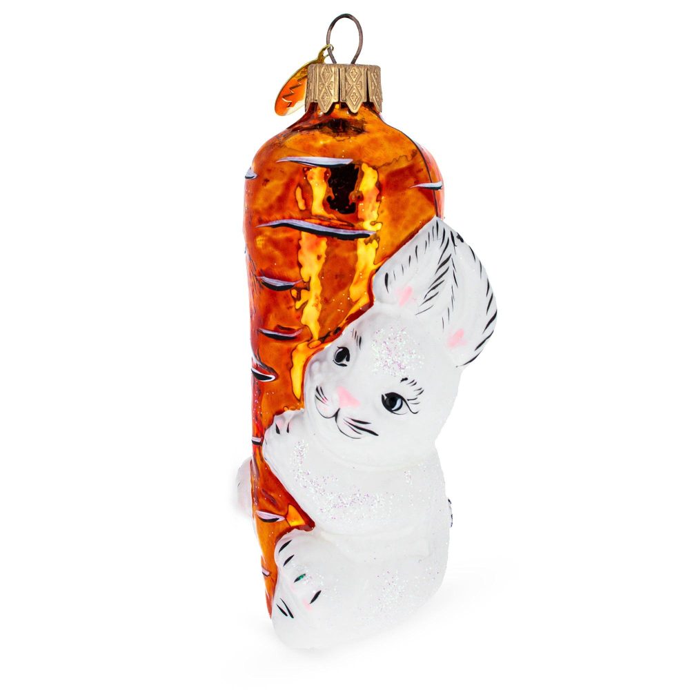 Bunny With Carrot Mini Glass Christmas Ornament  |   Animals Animals Animals