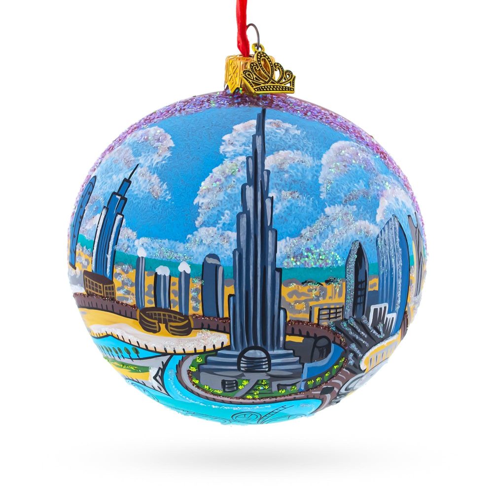 Burj Khalifa, Dubai, United Arab Emirates Glass Ball Christmas Ornament 4 Inches  |   Travel Ornaments Travel