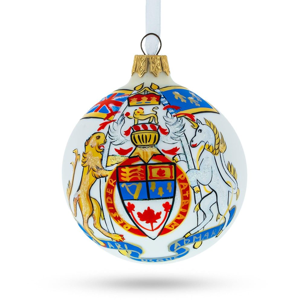 Canada Coat Of Arms Blown Glass Ball Christmas Ornament 3.25 Inches  |   Personalized Ornaments Personalized