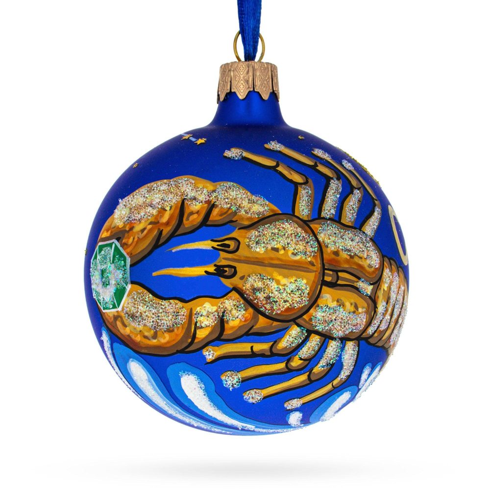 Cancer Zodiac Horoscope Sign Blown Glass Ball Christmas Ornament 3.25 Inches  |   Horoscope Horoscope Horoscope