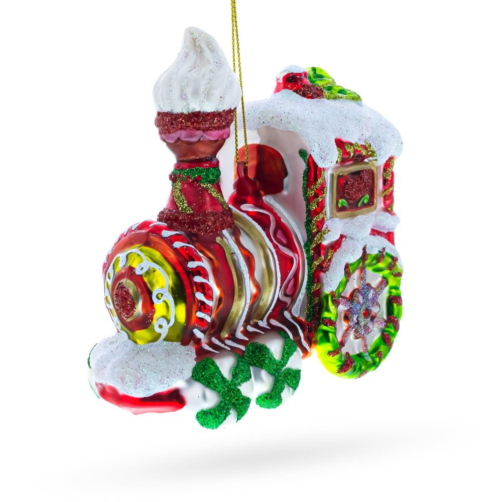 Candy Cane Train Blown Glass Christmas Ornament  |   Gingerbread Gingerbread Gingerbread