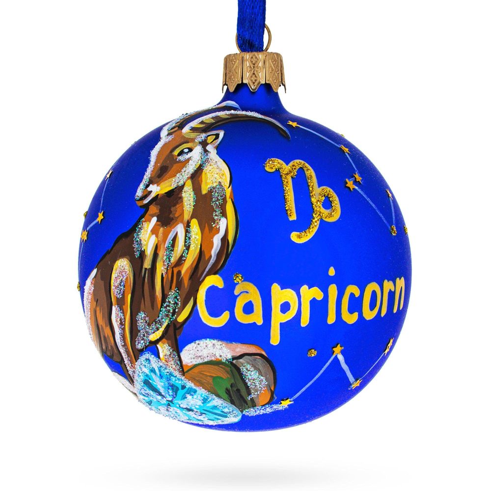 Capricorn Zodiac Horoscope Sign Blown Glass Ball Christmas Ornament 3.25 Inches  |   Horoscope Horoscope Horoscope