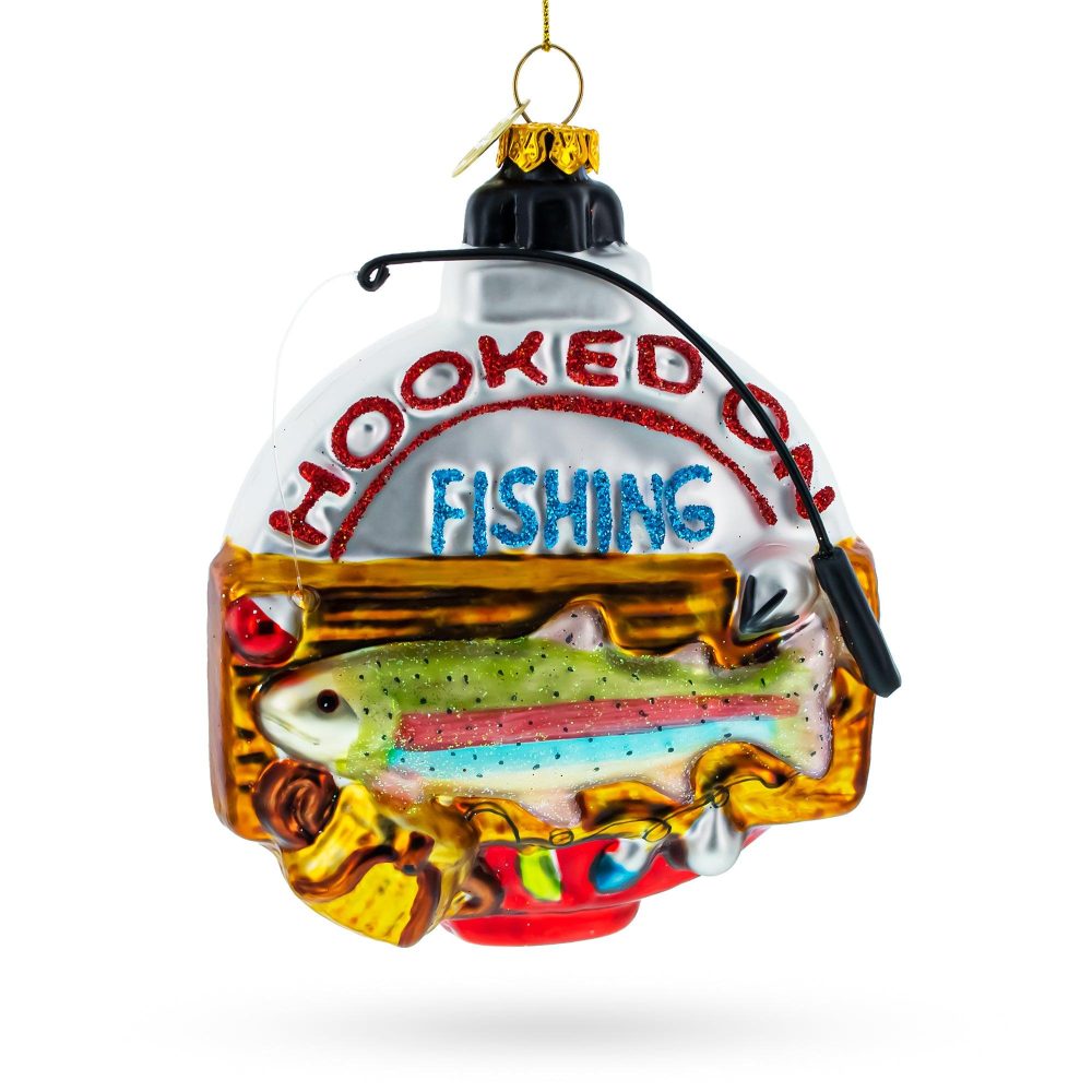 Captivating "Hooked On Fishing" Glass Christmas Ornament  |   Hobby Hobby Hobby