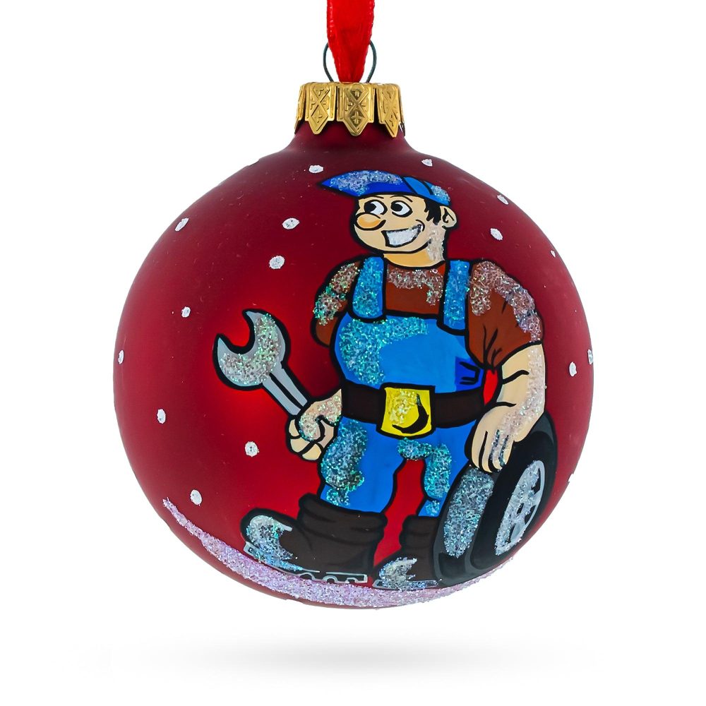 Car Mechanic Blown Glass Ball Christmas Ornament 3.25 Inches  |   Occupations Occupations Occupations