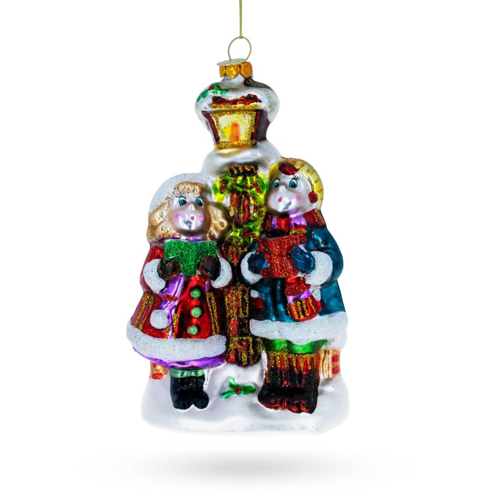 Carolers By A Vintage Lantern Blown Glass Christmas Ornament  |   Music Music Music