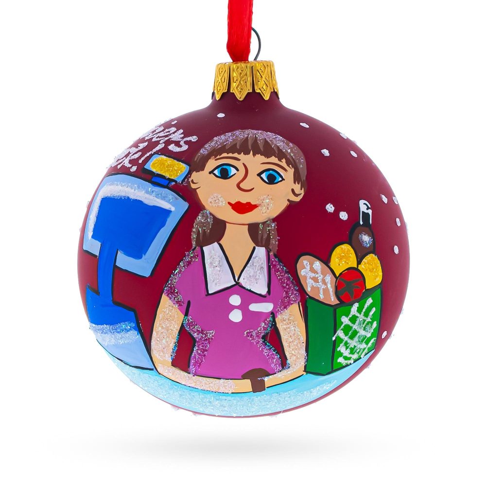 Cashier Blown Glass Ball Christmas Ornament 3.25 Inches  |   Occupations Occupations Occupations