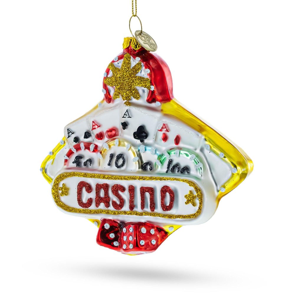 Casino Sign Blown Glass Christmas Ornament  |   Hobby Hobby Hobby