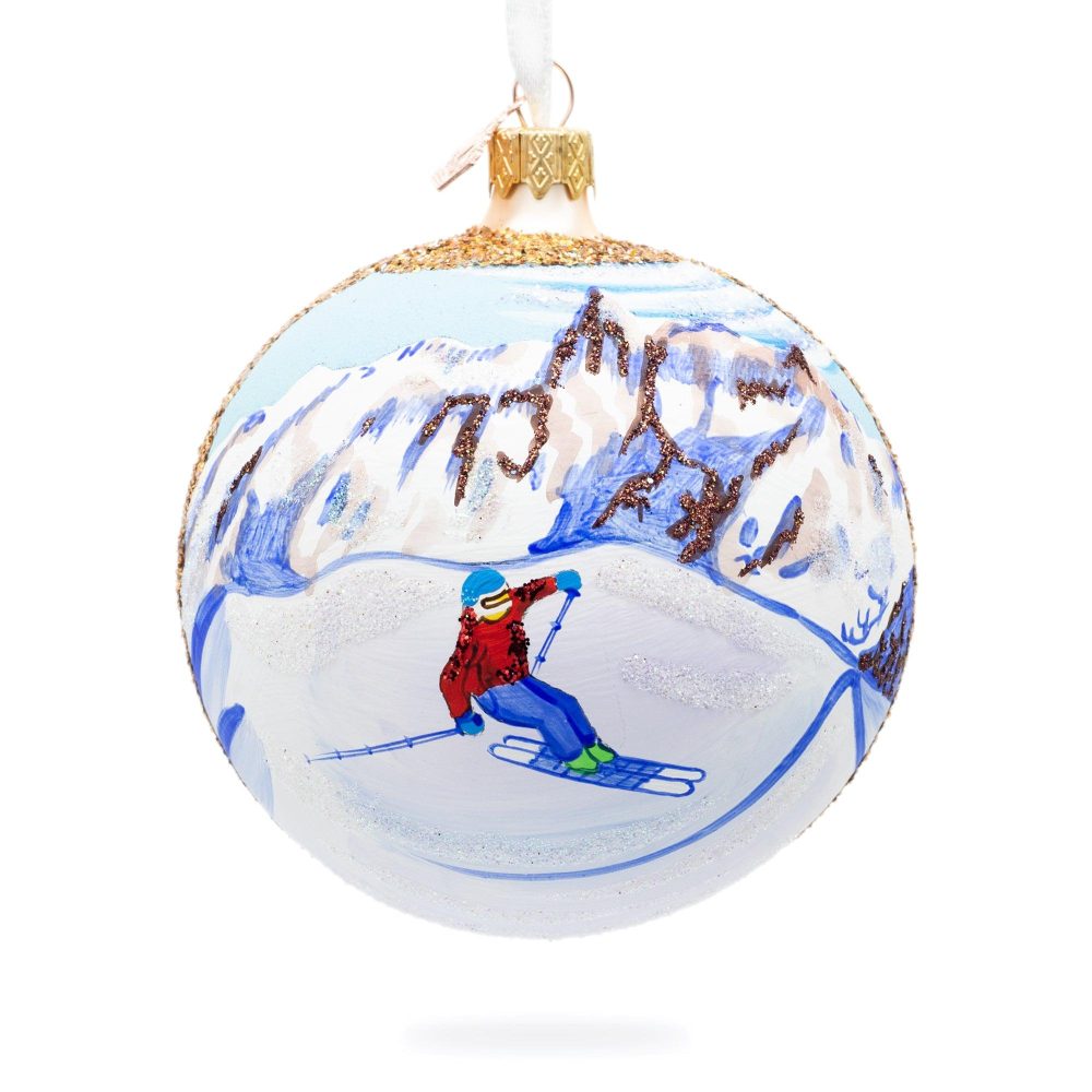 Chamonix Ski Resort, France Glass Ball Christmas Ornament 4 Inches  |   Travel Ornaments Travel