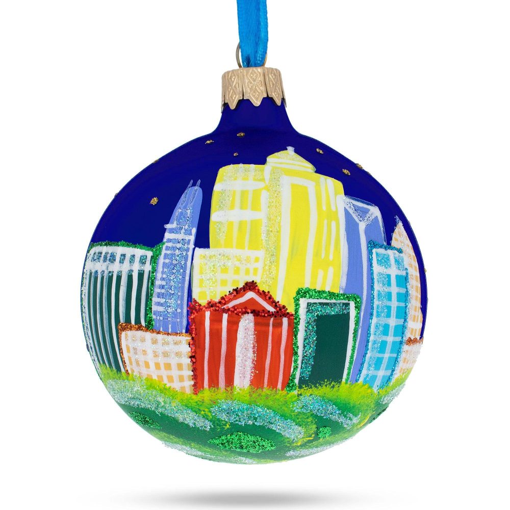 Charlotte, North Carolina, Usa Glass Christmas Ornament 3.25 Inches  |   Travel Ornaments Travel