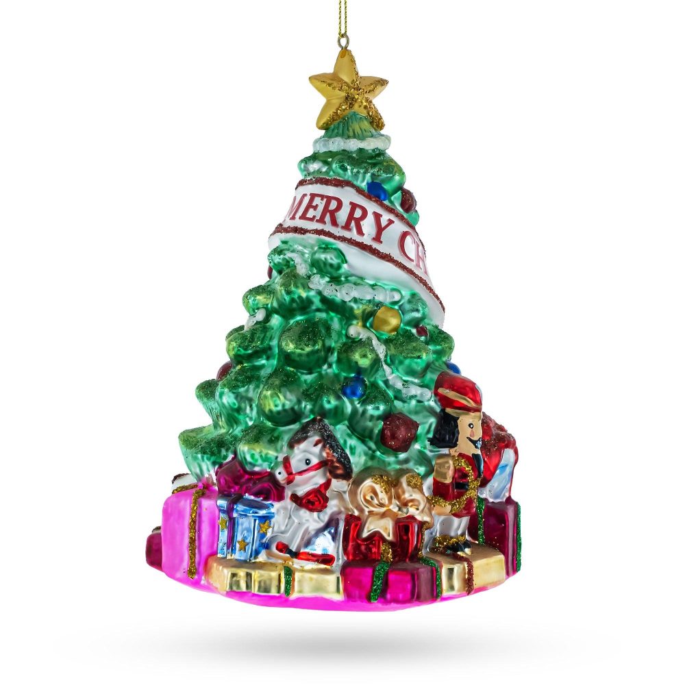 Charming Christmas Tree With Gifts Glass Christmas Ornament  |   Tree Shaped Ornaments Tree Shaped