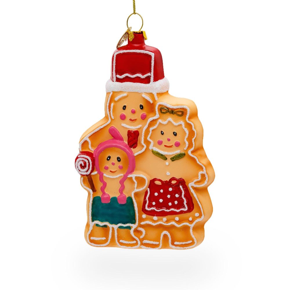 Charming Gingerbread Family Blown Glass Christmas Ornament  |   Gingerbread Gingerbread Gingerbread