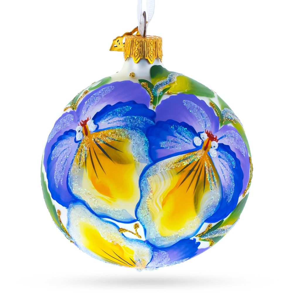 Charming Purple Pansy Flowers Blown Glass Christmas Ornament 3.25 Inches  |   Flowers Flowers Flowers