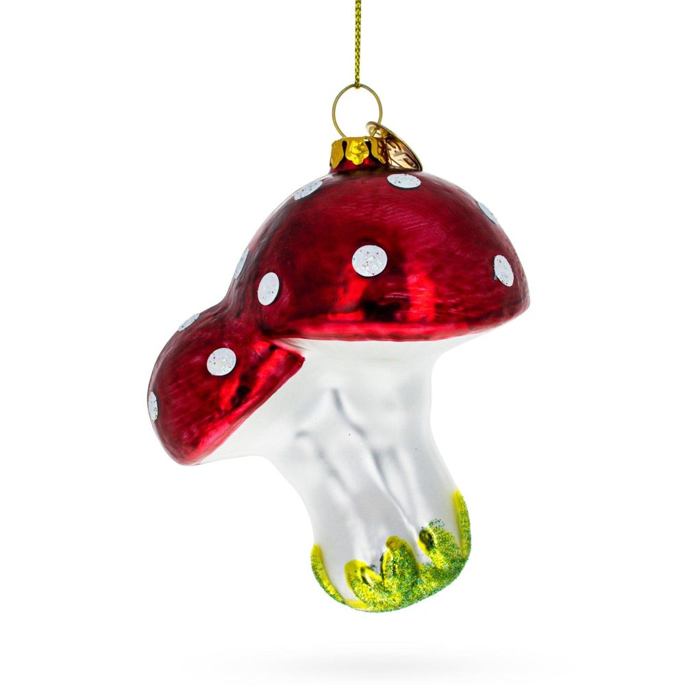 Charming Red Mushrooms Blown Glass Christmas Ornament  |   Food Food Food