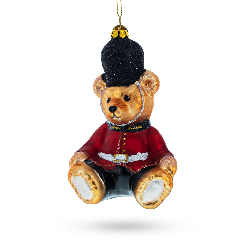 Charming Teddy Bear In King’S Guard Uniform Blown Glass Christmas Ornament  |   Animals Animals Animals