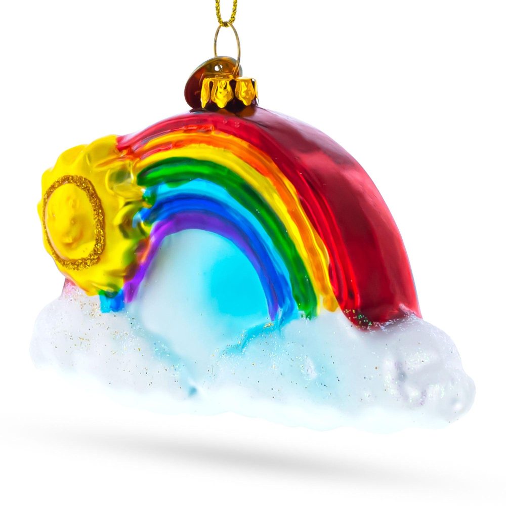 Cheerful Rainbow And Smiling Sun Glass Christmas Ornament  |   Nature Nature Nature