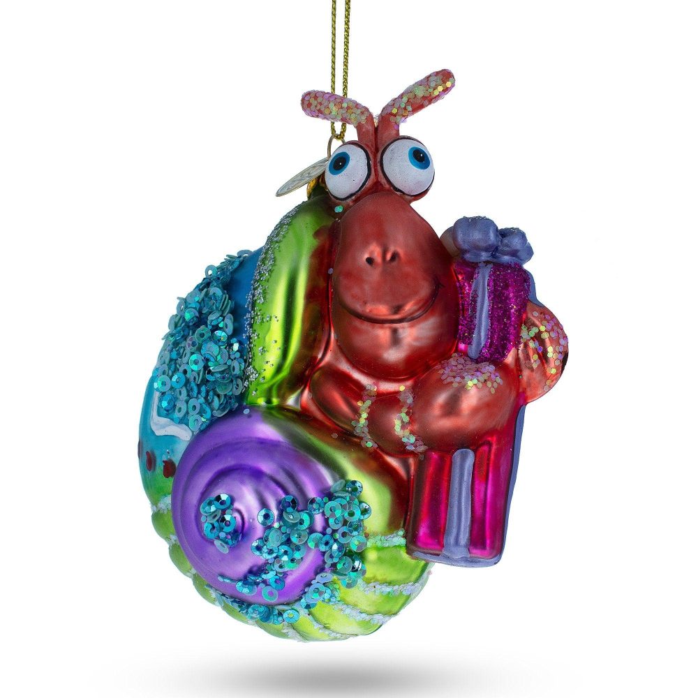 Cheerful Shrimp With Gifts Blown Glass Christmas Ornament  |   Animals Animals Animals