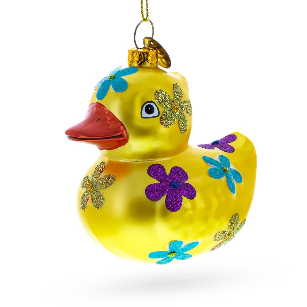 Cheerful Yellow Duck Blown Glass Christmas Ornament  |   Baby Baby Baby