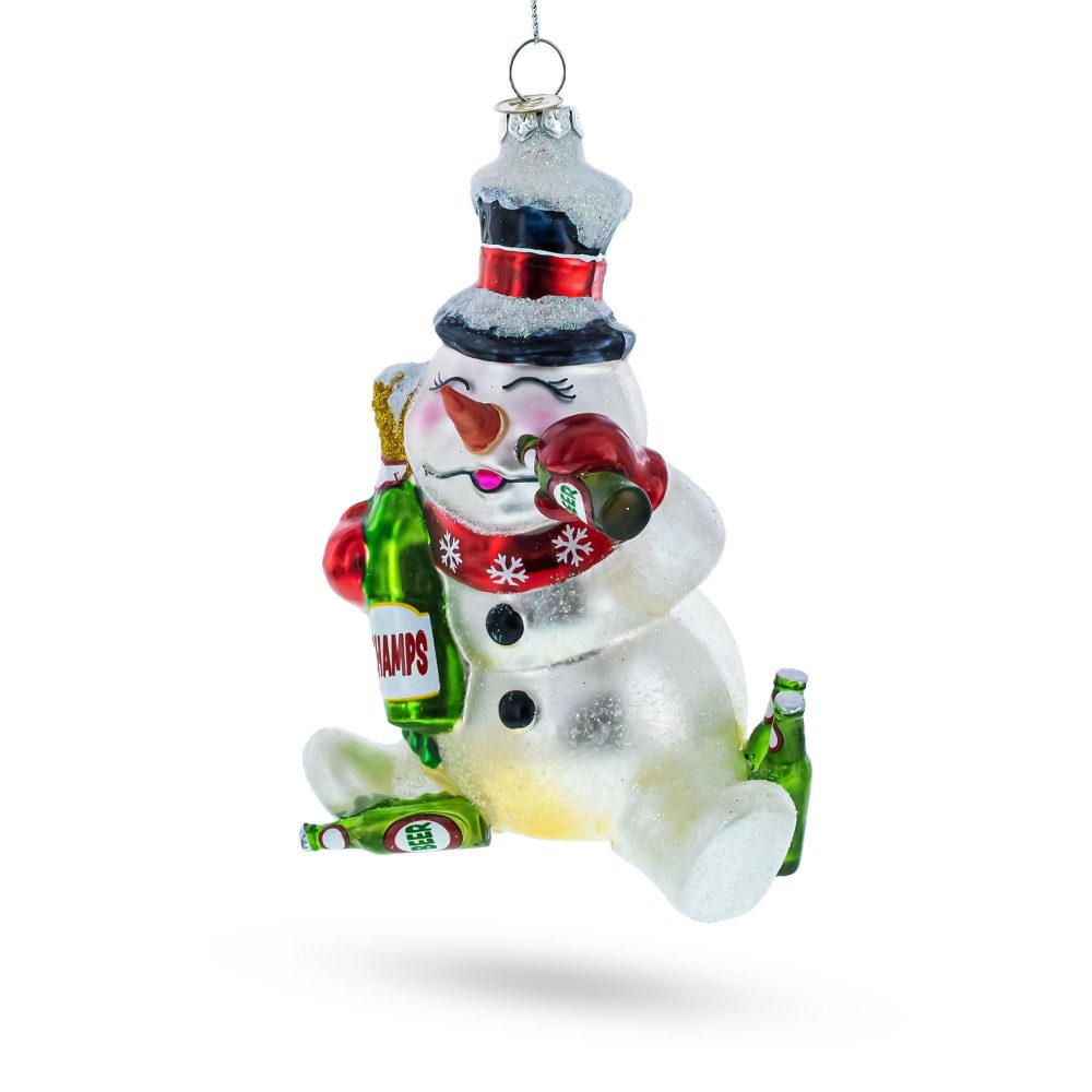 Cheers To The Holidays: Snowman Bartender Blown Glass Christmas Ornament  |   Personalized Ornaments Personalized