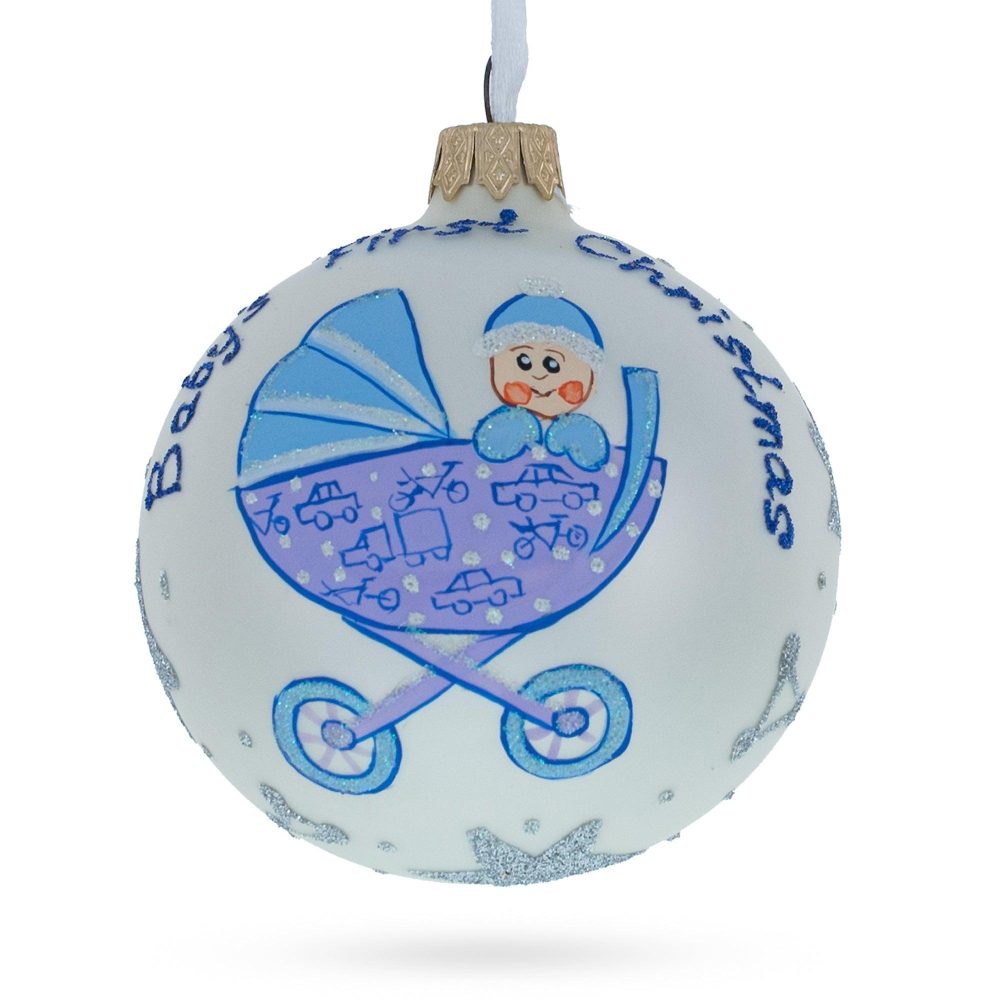 Cherubic Boy In Cozy Stroller Blown Glass Ball Baby’S First Christmas Ornament 3.25 Inches  |   Baby Baby Baby