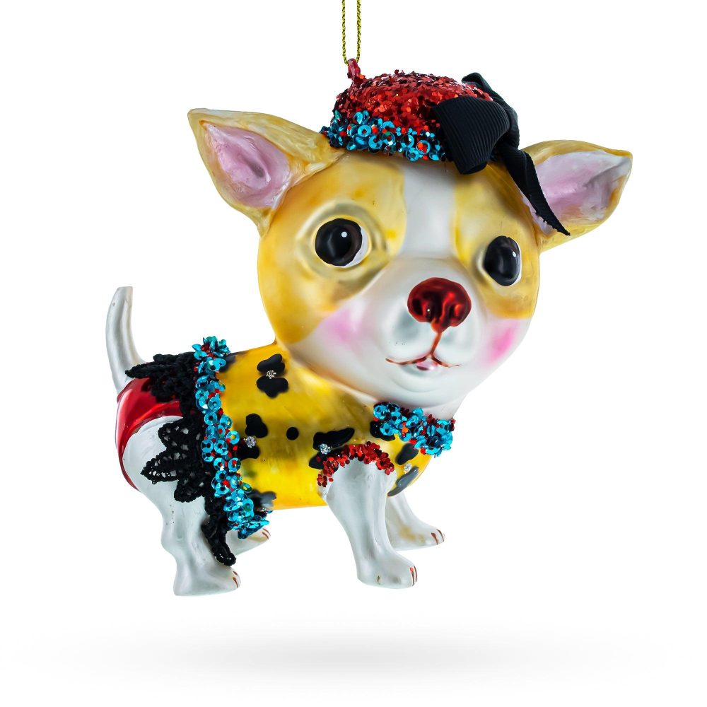 Chic Chihuahua Blown Glass Christmas Ornament  |   Animals Animals Animals