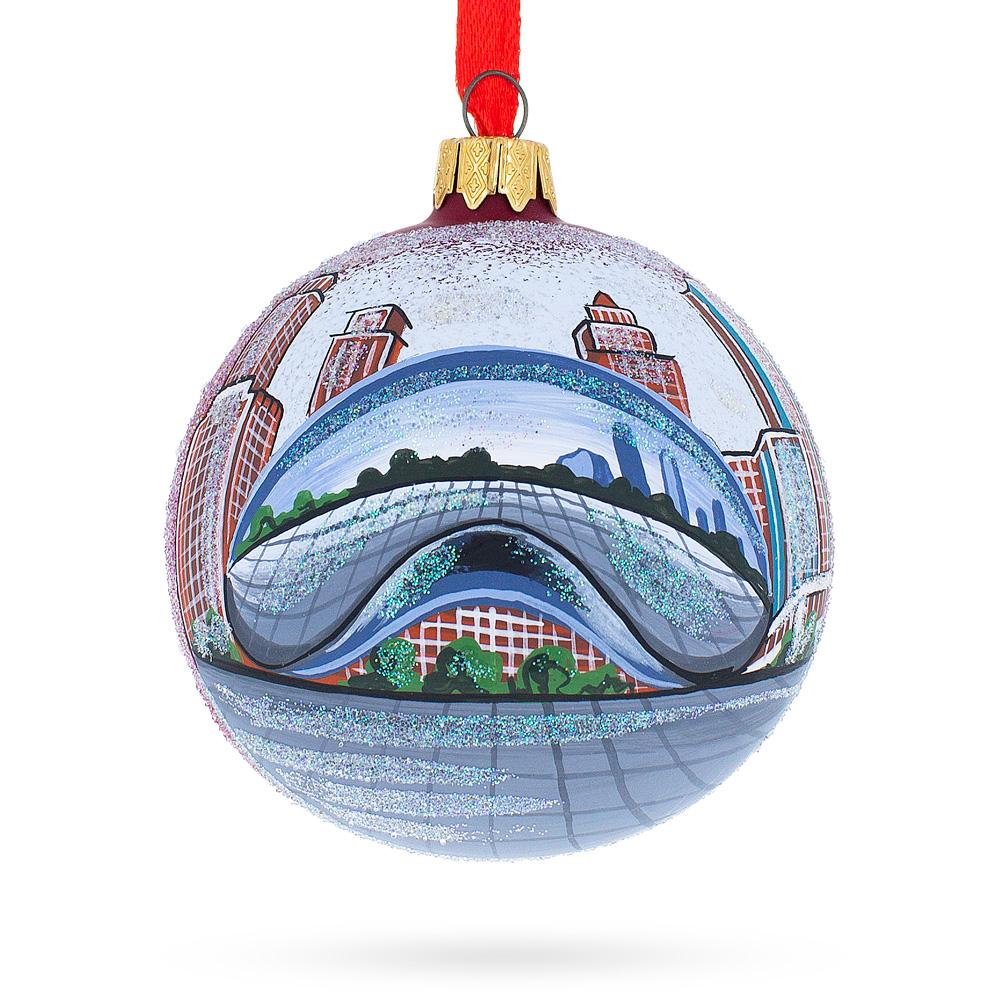 Chicago Cityscape Reflections Glass Ball Christmas Ornament 3.25 Inches  |   Travel Ornaments Travel