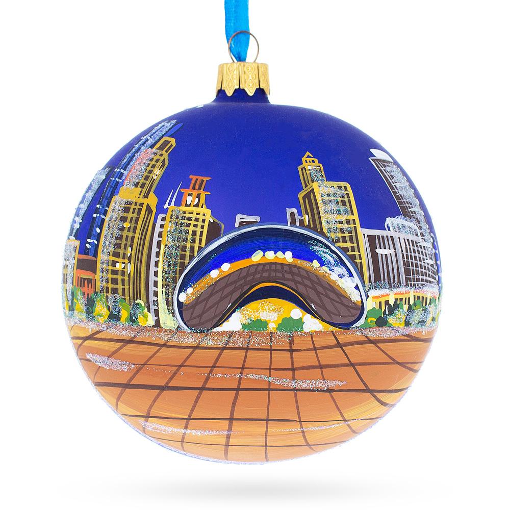 Chicago Reflections At Night Glass Ball Christmas Ornament 4 Inches  |   Travel Ornaments Travel