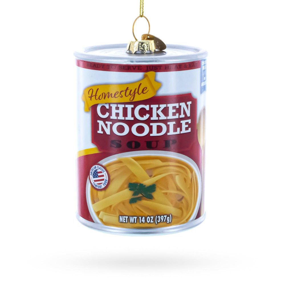 Chicken Noodle Soup Can Blown Glass Christmas Ornament  |   Food Food Food