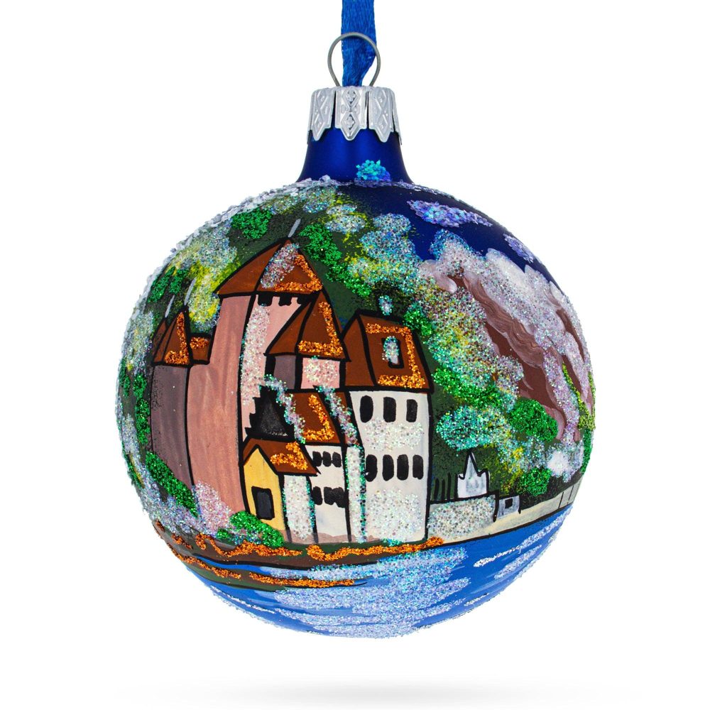 Chillon Castle, Lake Geneva, Switzerland Glass Ball Ornament 3.25 Inches  |   Travel Ornaments Travel