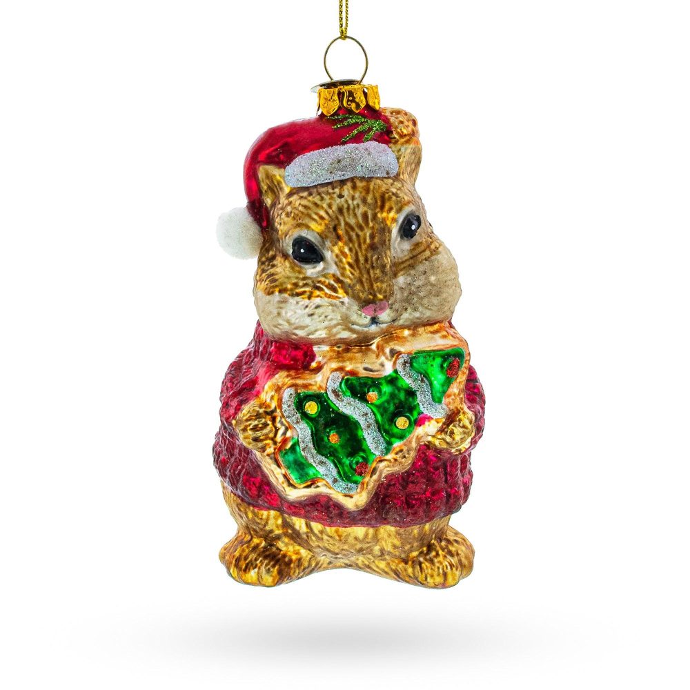 Chipmunk Adorning A Miniature Christmas Tree Glass Ornament  |   Animals Animals Animals