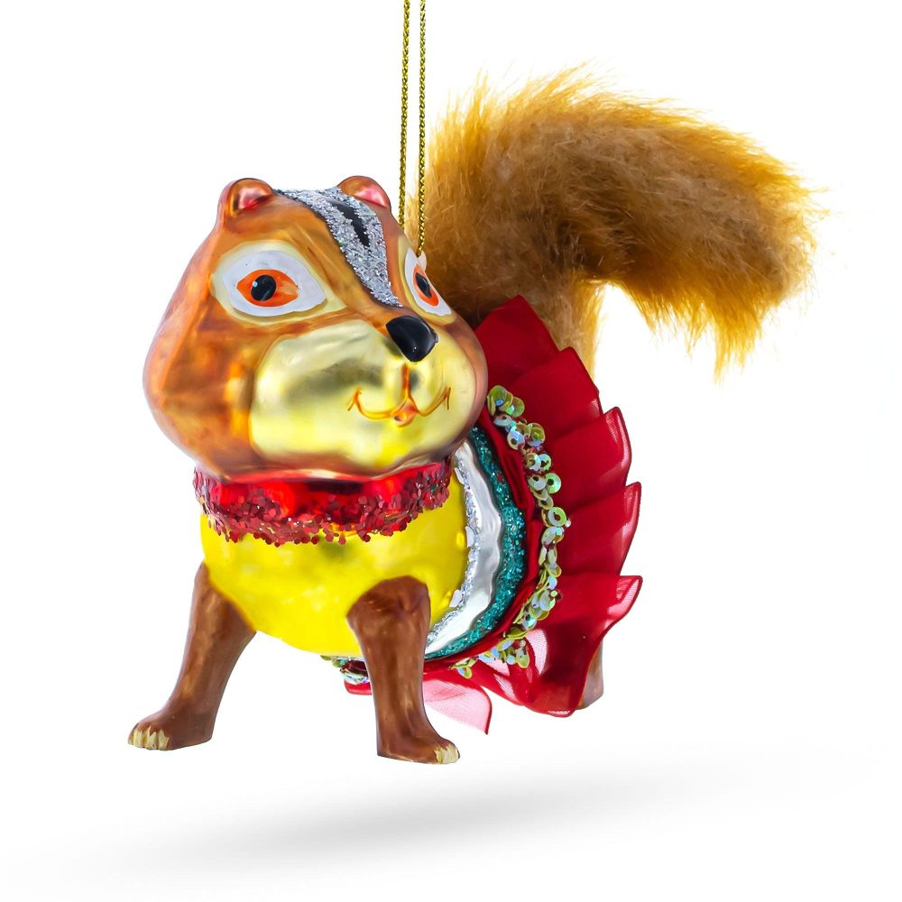 Chipmunk Wearing Dress Blown Glass Christmas Ornament  |   Animals Animals Animals