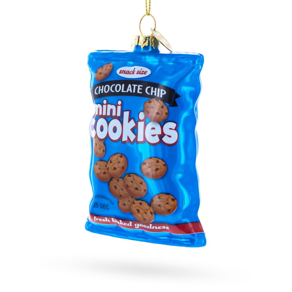 Chocolate Chip Mini Cookies Bag Blown Glass Christmas Ornament  |   Food Food Food