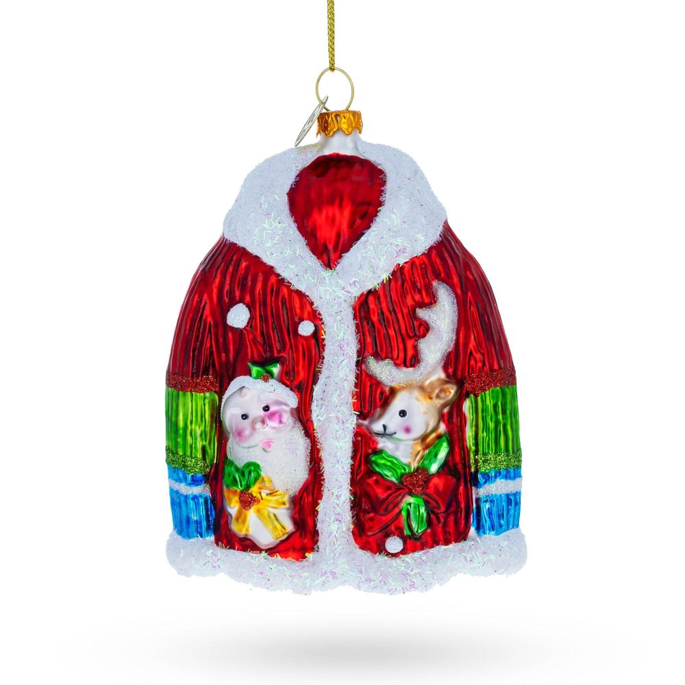 Christmas Jacket Adorned With Santa And Reindeer Glass Christmas Ornament  |   Personalized Ornaments Personalized