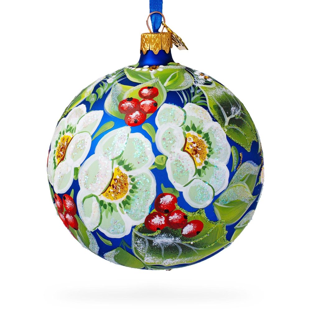 Christmas Magic Blown Glass Ball Christmas Ornament, 4 Inches  |   Flowers Flowers Flowers