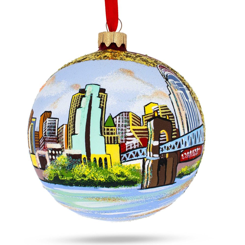 Cincinnati, Ohio Glass Ball Christmas Ornament 4 Inches  |   Travel Ornaments Travel