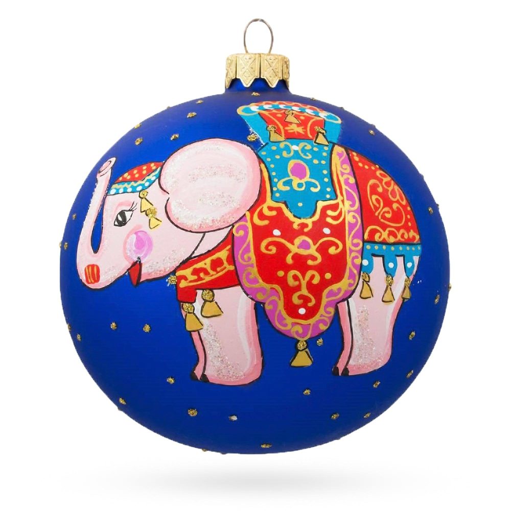 Circus Elephant Performer On Dazzling Blown Glass Ball Christmas Ornament 4 Inches  |   Animals Animals Animals