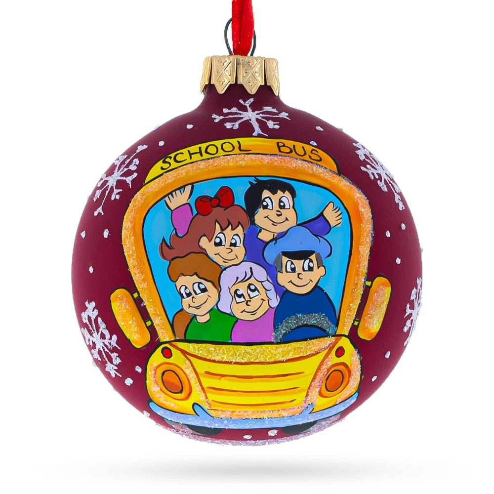 Classic Yellow School Bus Blown Glass Christmas Ornament 3.25 Inches  |   Personalized Ornaments Personalized