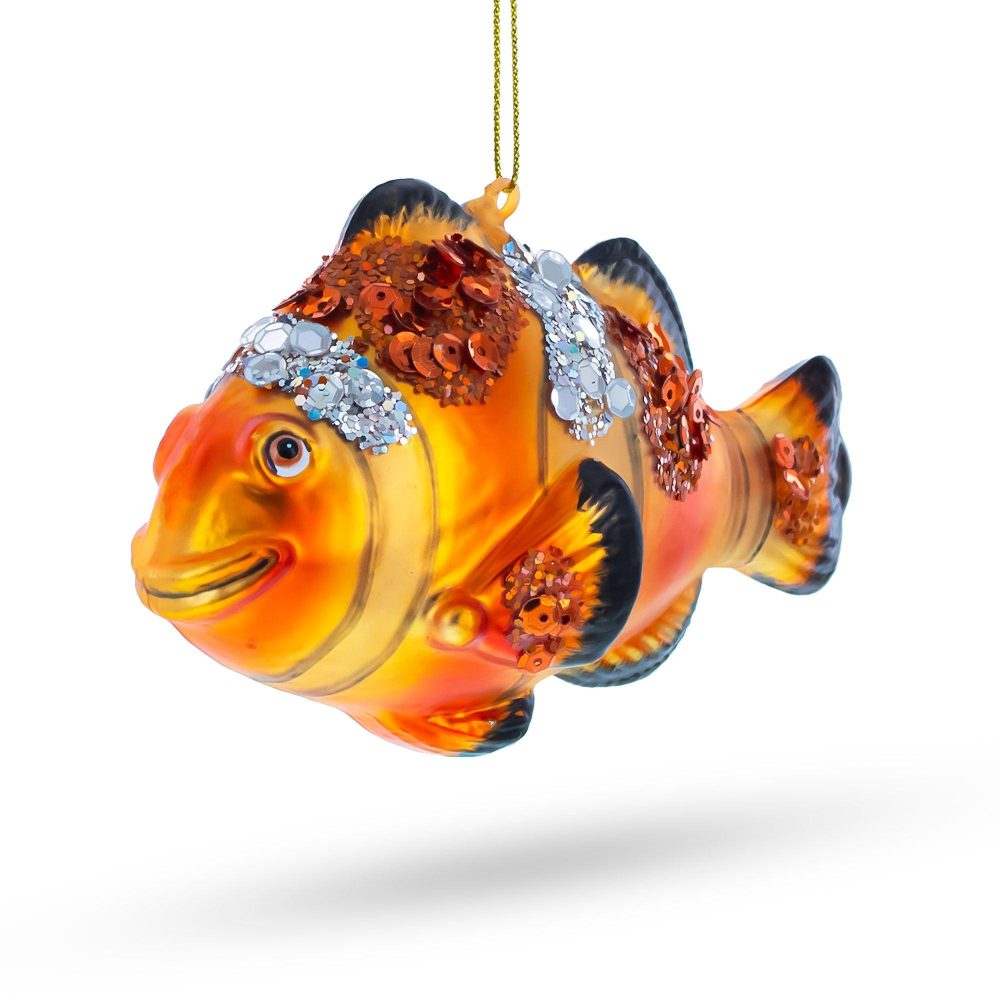 Clownfish In Sparkle Blown Glass Christmas Ornament  |   Animals Animals Animals