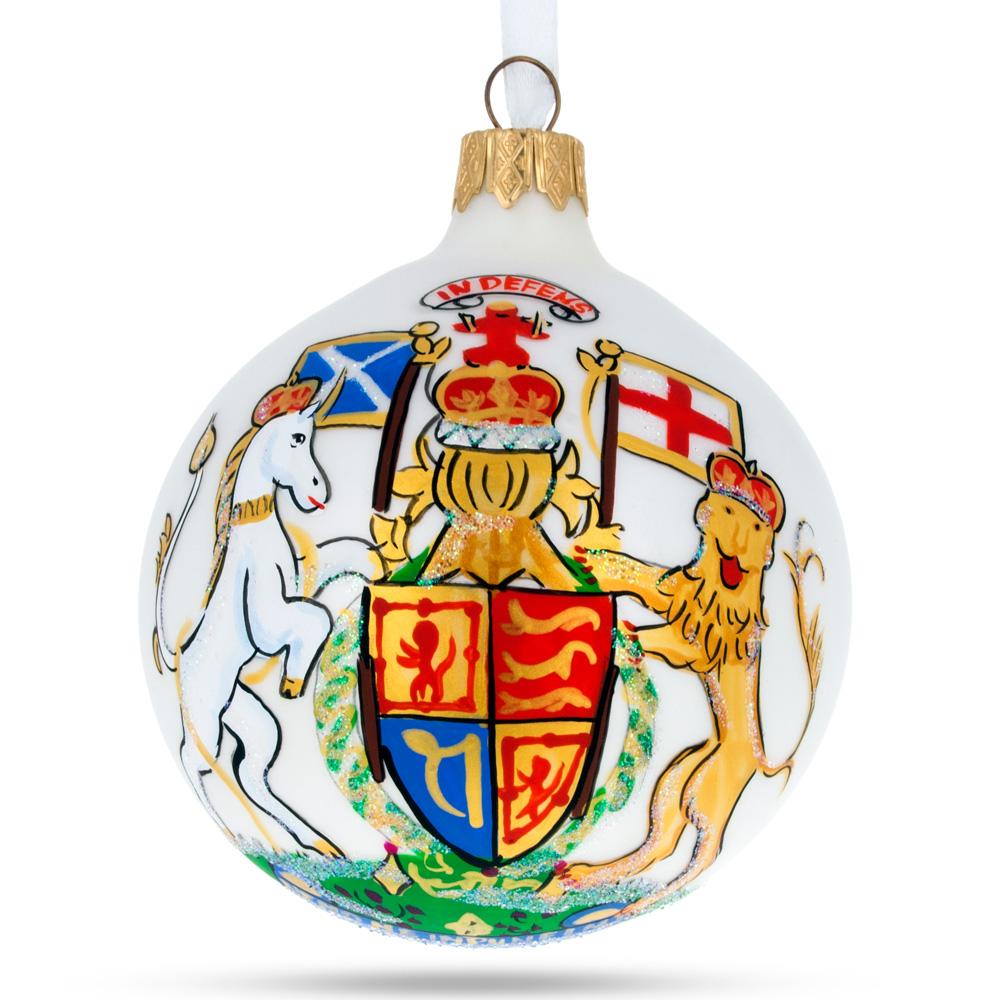 Coat Of Arms Of United Kingdom Blown Glass Ball Christmas Ornament 3.25 Inches  |   Personalized Ornaments Personalized