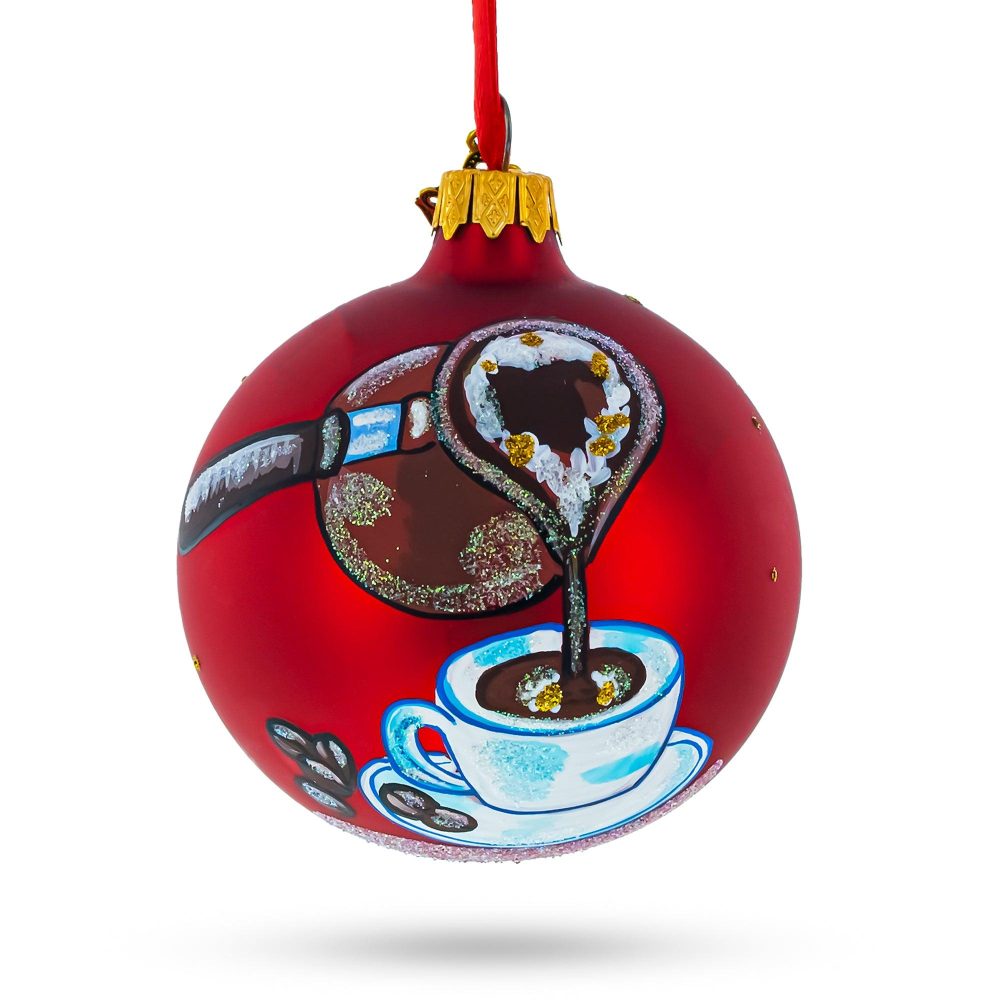 Coffee Lover Blown Glass Ball Christmas Ornament 3.25 Inches  |   Hobby Hobby Hobby