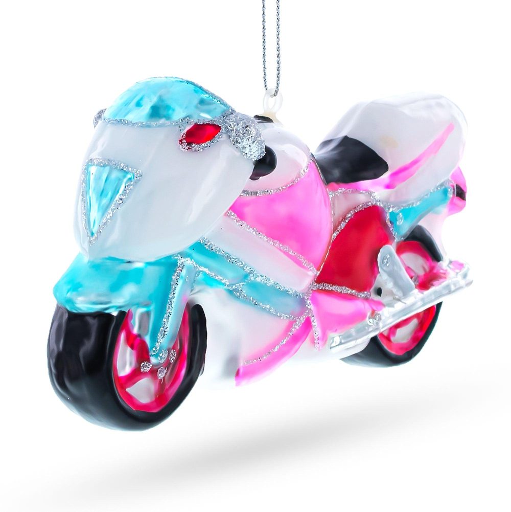 Colorful Motorcycle Blown Glass Christmas Ornament  |   Transportation Ornaments Transportation