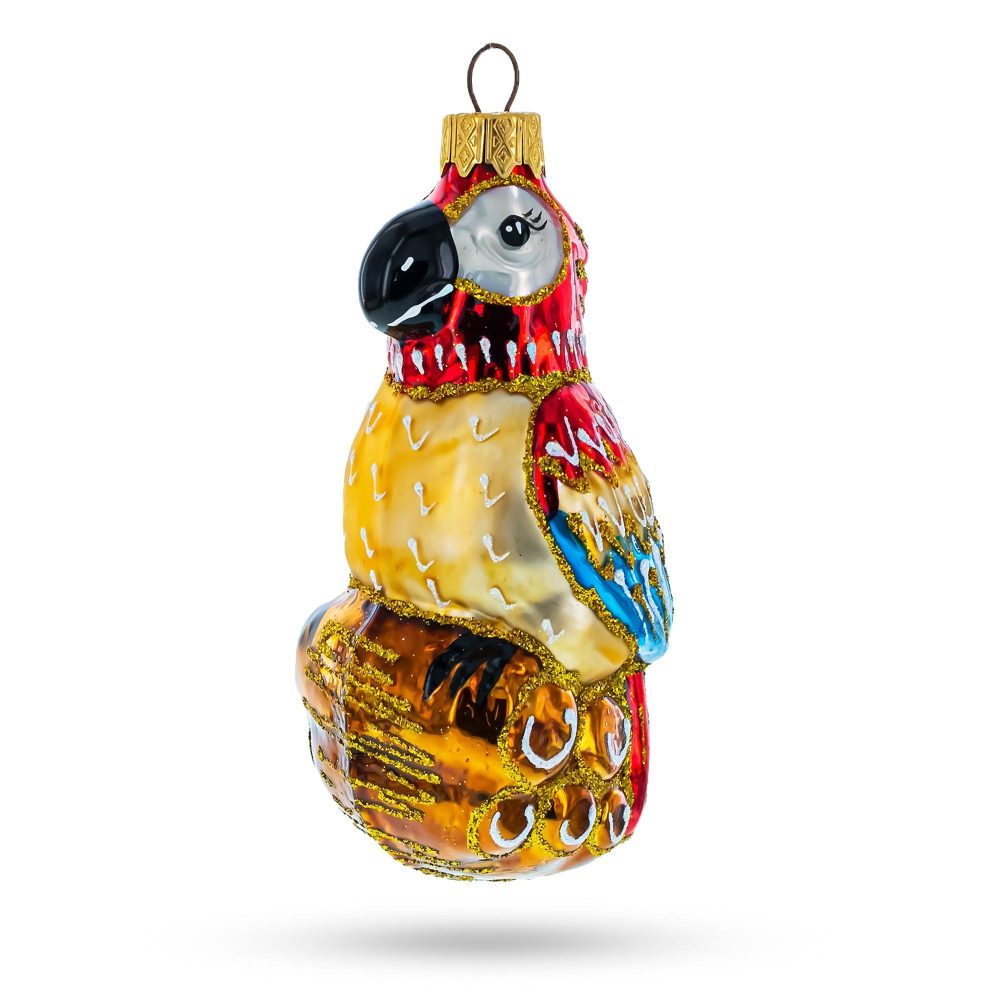 Colorful Parrot On A Branch Mini Glass Christmas Ornament  |   Animals Animals Animals